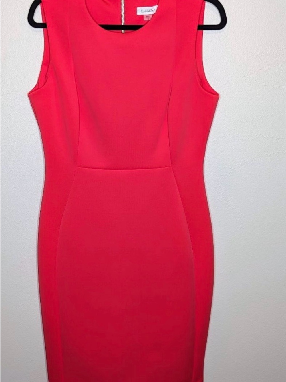 Calvin Klein Coral-Red Sleeveless Midi Sheath Dress